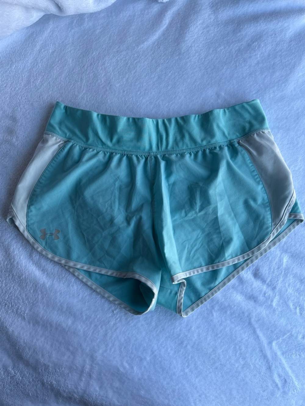 Under Armour Women’s Light Blue Aqua Athletic Running Shorts with White Trim